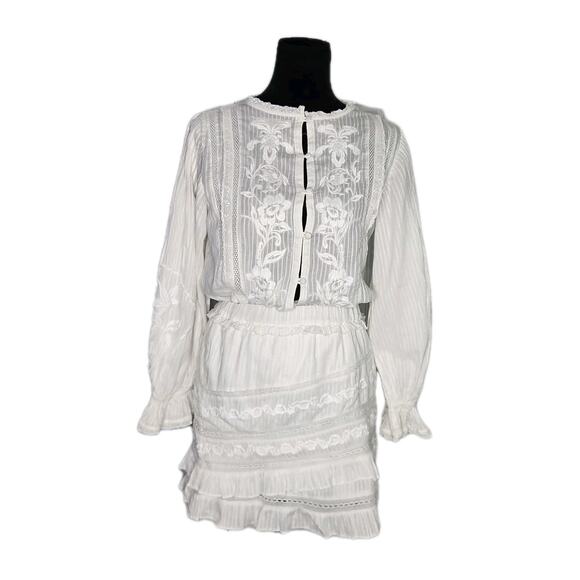 LoveShackFancy Gloria Cream Puff Mini Skirt & Blouse Set White Lace XS READ PLS - Picture 1 of 11